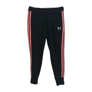 PINK Victoria's Secret Sz M Joggers Womens Medium Sequin Red Stripe Love Pink